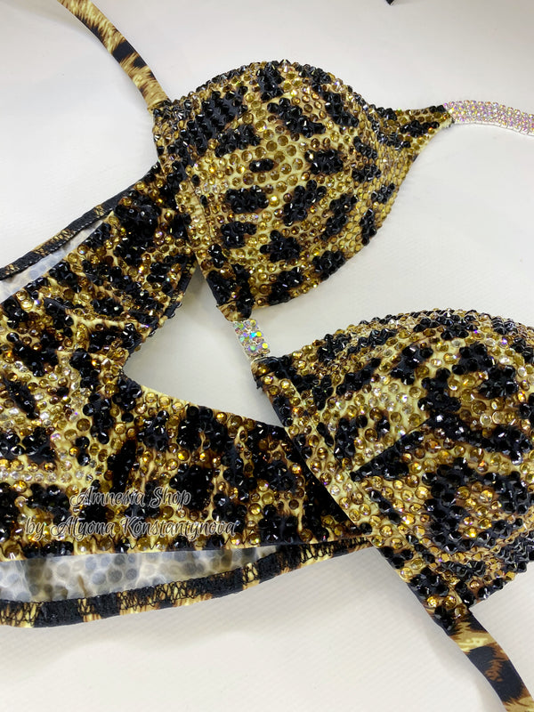 Leopard Finess Bikini - Competition Bikini Set - Figure Fitness - NPC - Velvet Figure Competition Suit - Posing Suit - Wellness Bikini