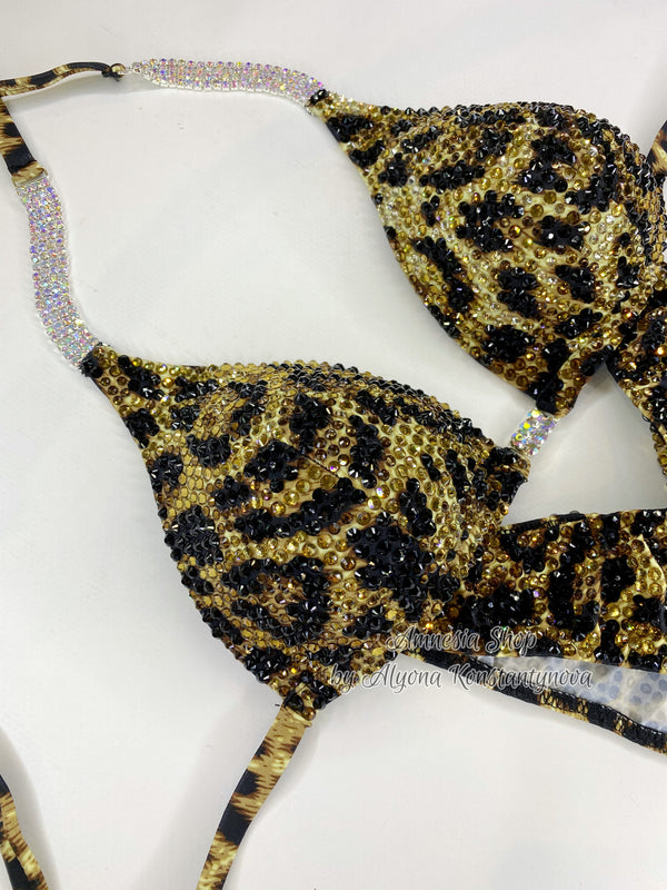 Leopard Finess Bikini - Competition Bikini Set - Figure Fitness - NPC - Velvet Figure Competition Suit - Posing Suit - Wellness Bikini