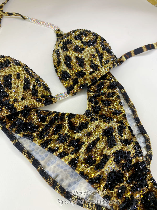 Leopard Finess Bikini - Competition Bikini Set - Figure Fitness - NPC - Velvet Figure Competition Suit - Posing Suit - Wellness Bikini