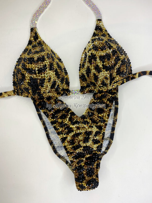 Leopard Finess Bikini - Competition Bikini Set - Figure Fitness - NPC - Velvet Figure Competition Suit - Posing Suit - Wellness Bikini